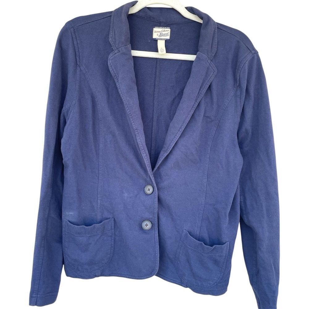 Heritage Collection by Bass Navy Blue Button Blazer 100% Cotton Layering Large